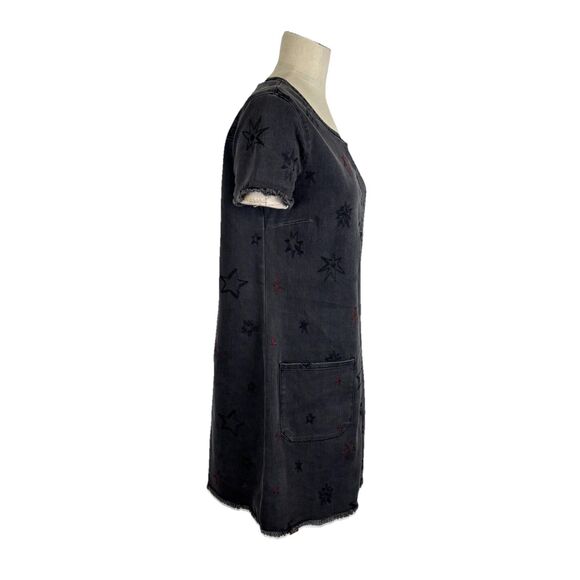 Max Jeans Women's Sz M Black Denim Star Embroidered Dress Charcoal Wash Pockets - Picture 3 of 9